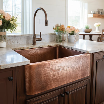 Lange 32" Antique Copper Farmhouse Apron-Front Double Bowl Kitchen Sink