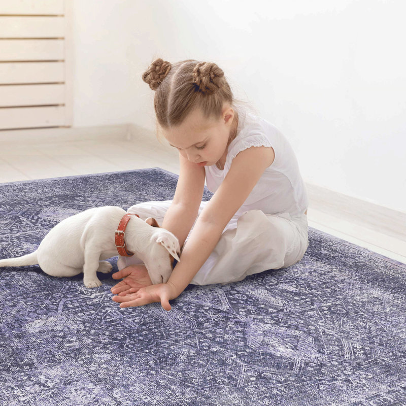 2x3 Machine Washable Rugs, Low-pile, Non-slip, Stain , For Living Room, Dining Room - Anthracite Area Washable, Foldable, Bedroom,
