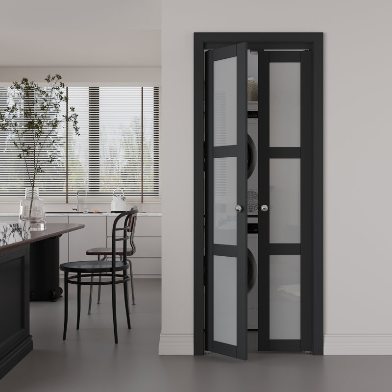 Forested Glass Solid Core Manufactured Wood Pivot-French Or Bi-Fold Doors With Hardware Kit, 32" x 80"