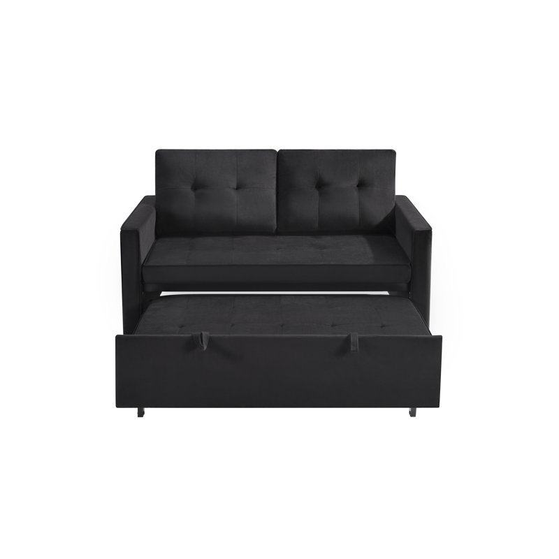 Canapé-lit convertible 3 en 1, canapé-lit en velours avec dossier et poches réglables, 35.43" H x 31.5" W x 53.54" D, Noir