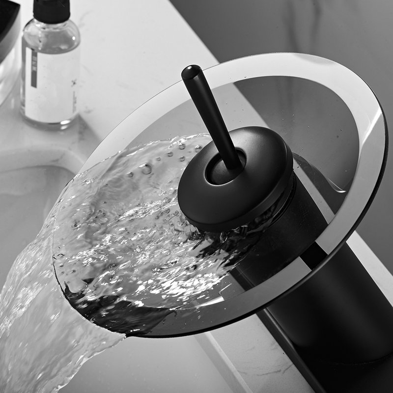 Single-handle Bathroom Faucet Glass Waterfall Spout