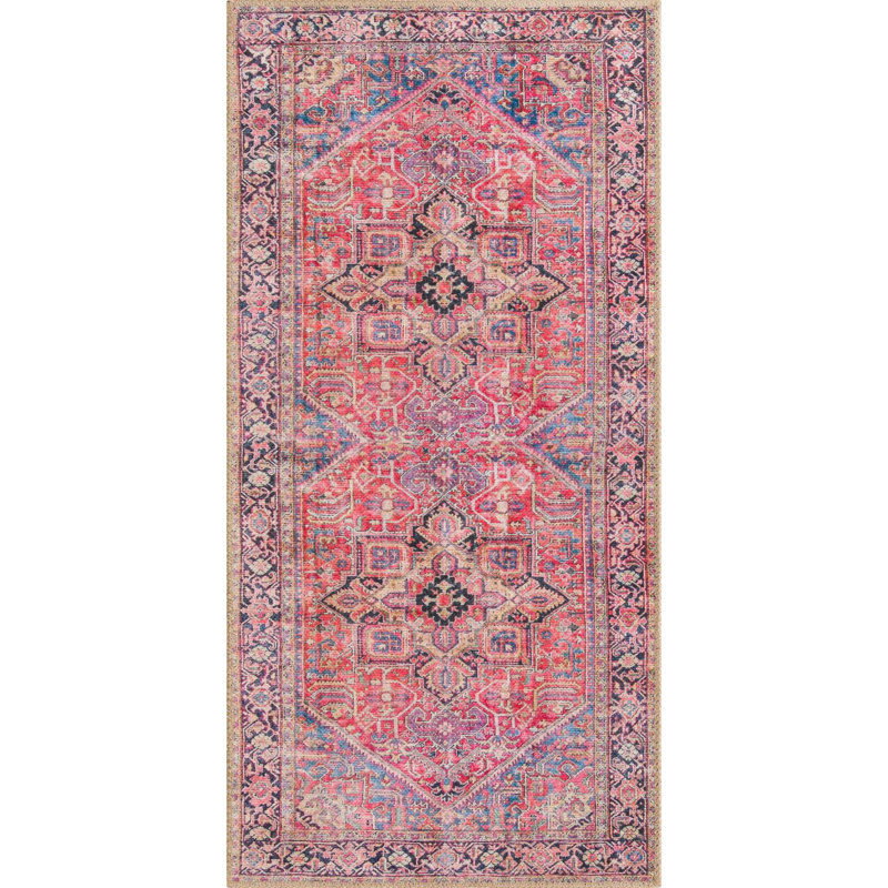 Tapis traditionnel de couleur rouge-bleu marine, Tapis de couloir 2 pi x 4 pi 1 po
