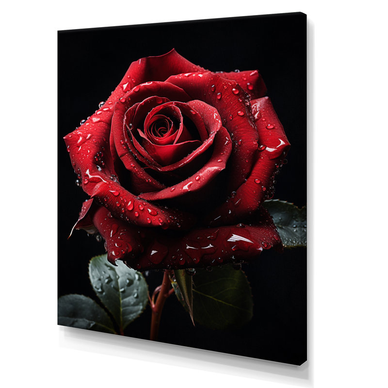 «Red Black Rose Elegance I», art mural sur toile florale, H 40 po x l 30 po x P 1,5 po, Toile tendue