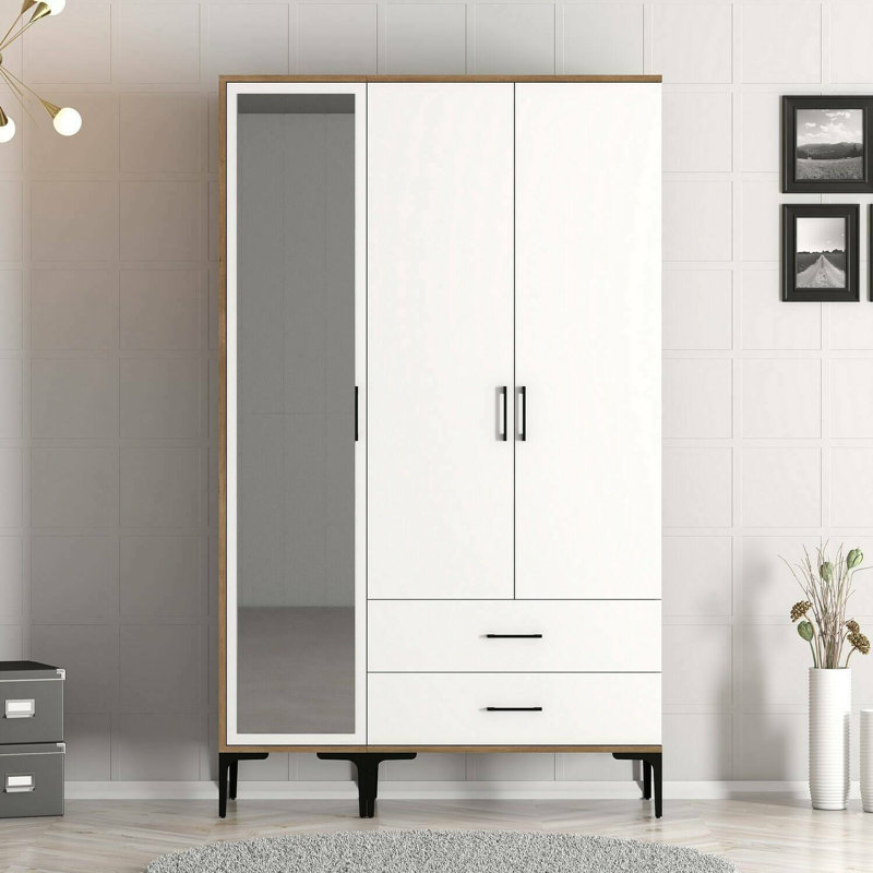 Alyssah Manufactured Wood Wardrobe, Walnut/White