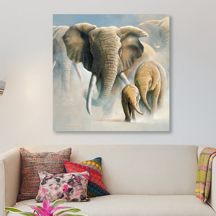 « running éléphants ii », impression sur toile, H 12 po x l 12 po x P 0,75 po, Pas de tapis, Toile tendue