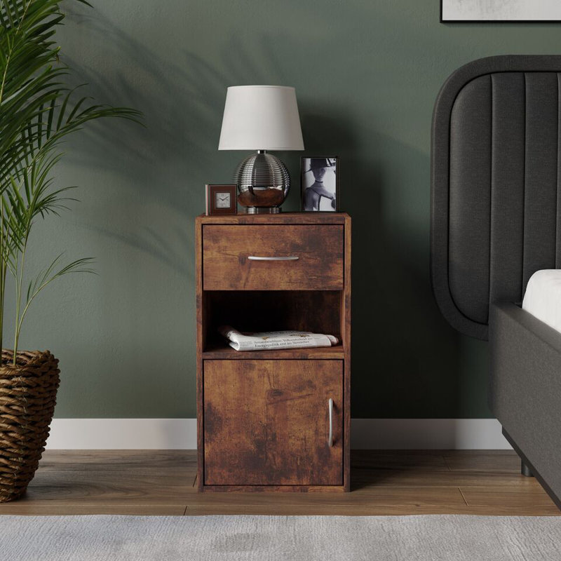 Baraa 30cm W Particle Board / Chipboard Bedside Table, Individual, Rustic Brown
