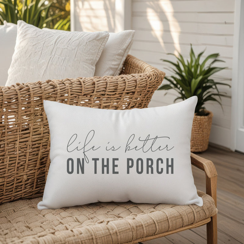 Outdoor Reversible Throw Pillow, White/Gray