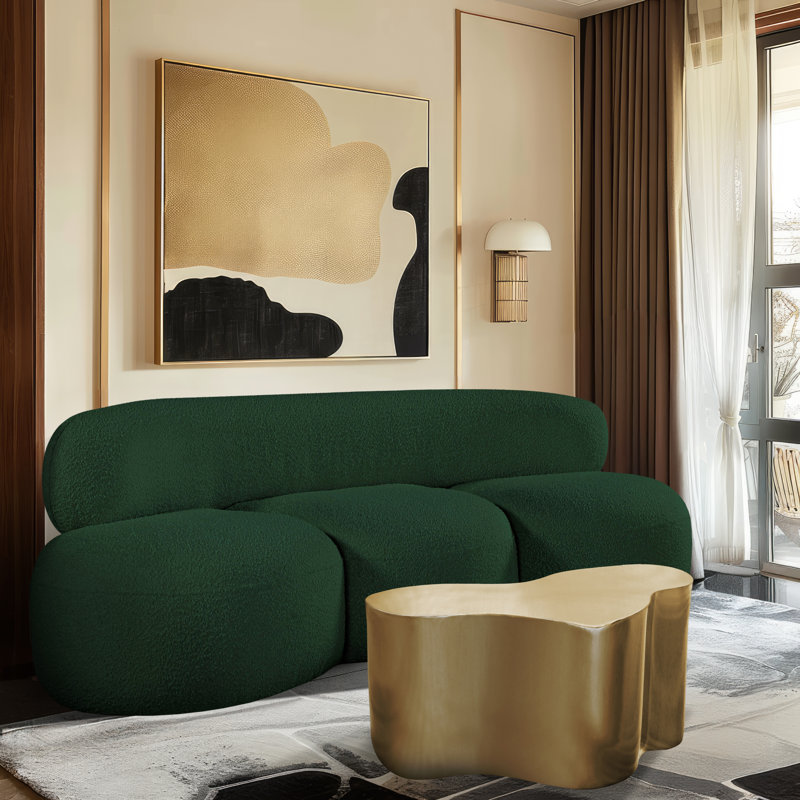 Isia Upholstered 88.5'' Sofa, Green Boucle Fabric