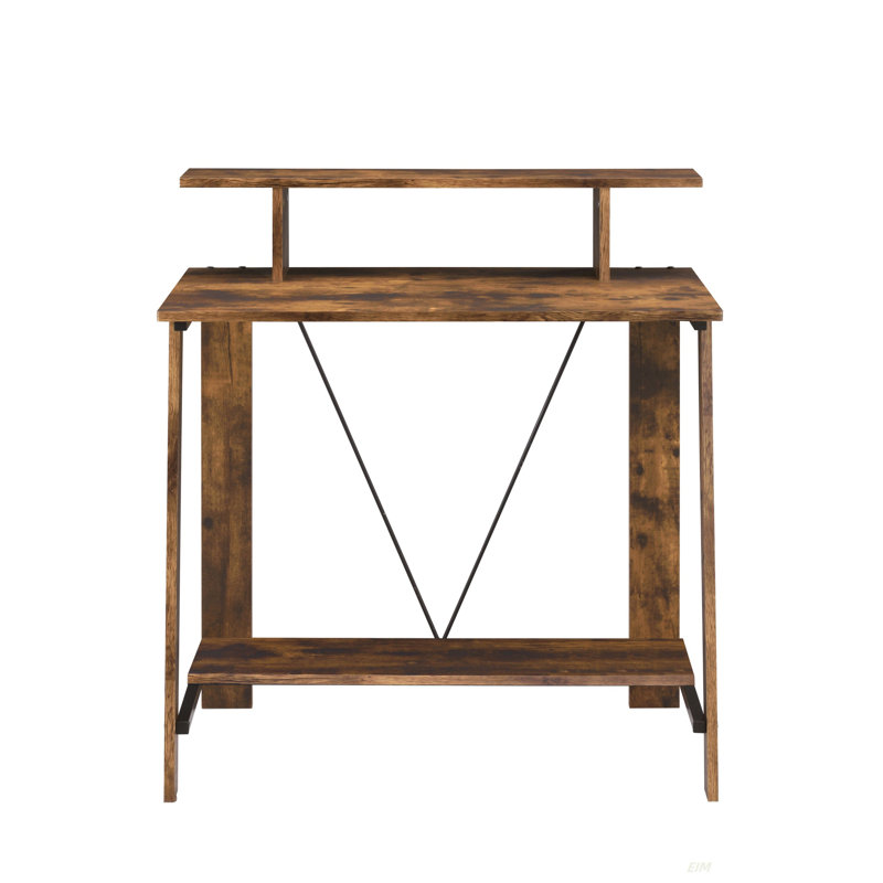 Writing Desk With Upper Shelf(Desk), Brown
