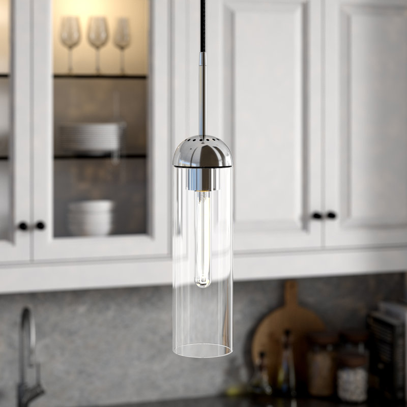 Luminaire suspendu cylindrique à 1 lumière Kagan, Nickel poli