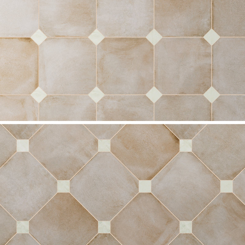 Laverton Octagon W/Taco 7-7/8 In. X 7-7/8 In. Porcelain Floor And Wall Tile, Beige/White