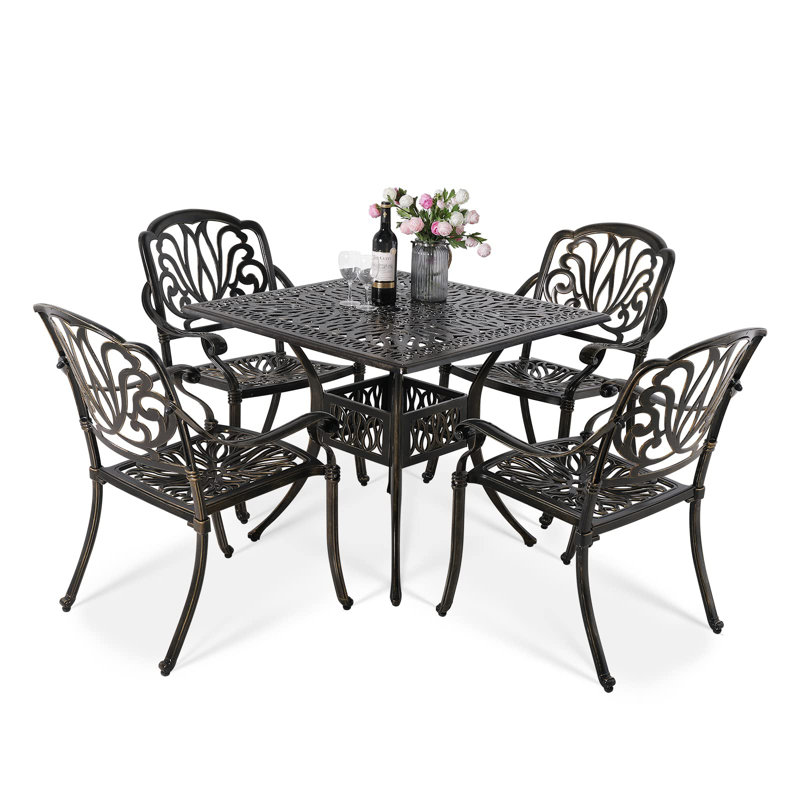 Kragh 4 - Person Patio Dining Set Umbrella Hole Included Square Table
