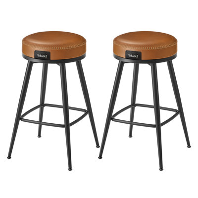 Bar Stools Set of 2, Counter Height Swivel Bar Stools, Synthetic Leather with Stitching