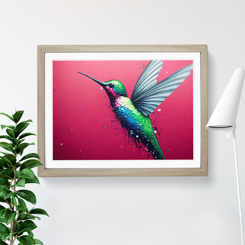 XH1022-6634X Hummingbird Vol.1 Abstract - Single Picture Frame Painting, 46cm H x 64cm W x 2cm D, Oak