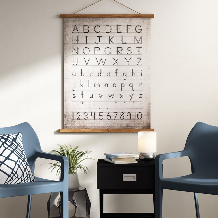 Holler Canvas and Wood Scroll Wall Decor with Alphabet, Numbers and Jute Hanger
