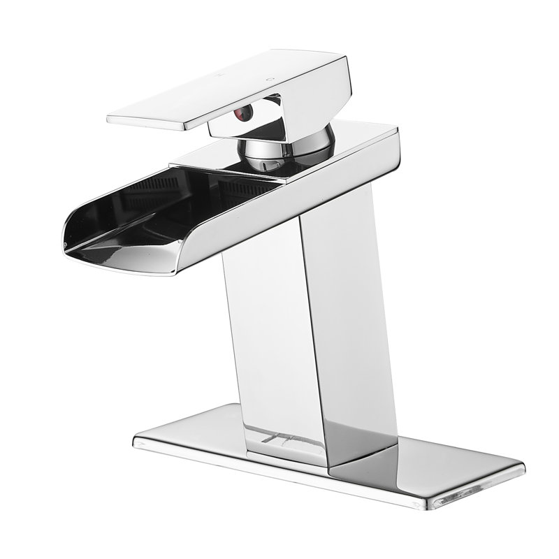 Contemporary Bathroom Sink Faucet, Waterfall Effect, , Handle, Easy To Use Fixture Spout, One Deck Mounted, Rust, Chrome