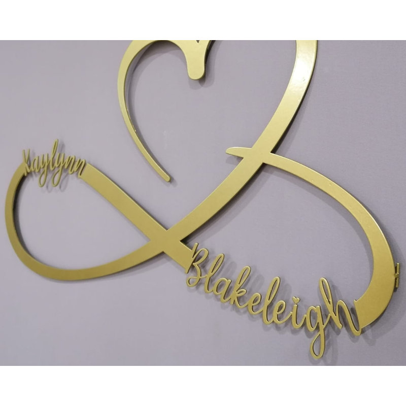 Décoration murale personnalisée en métal cœur et infini en métal pour la Saint-Valentin ou un cadeau de mariage, Oui, Or mat