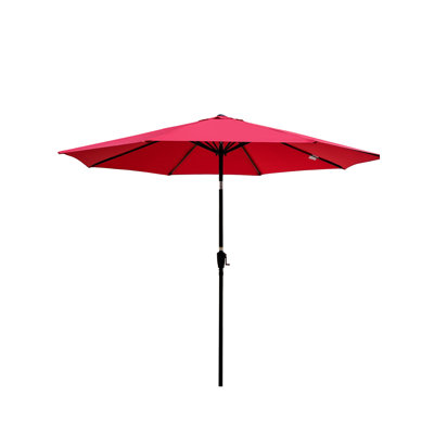 Parasol de patio extérieur 10 pi (3M) sans rabat, 8 pièces, avec inclinaison, avec manivelle, sans base, rouge, taille de poteau 38 mm (1,49 pouce)