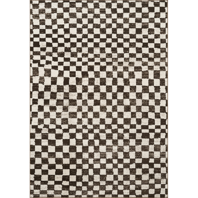 Tapis brun et crème à carreaux lavables Abani Rugs Tinina Collection VEN100A, 5 pi 3 po x 7 pi 7 po