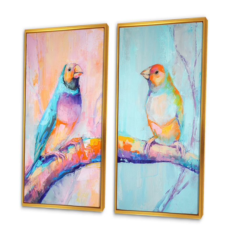 «Pastel Oil Parakeet Bird Portrait», ensemble de 2 impressions sur toile, H 40 po x l 40 po x P 1 po, Cadre flottant doré