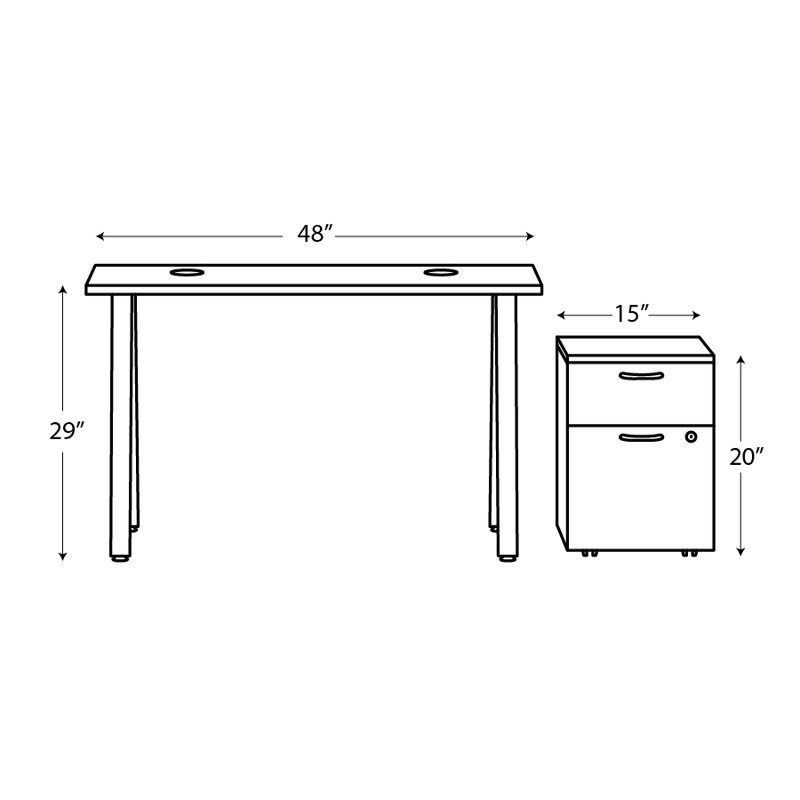 Bureau modulaire à pieds en A avec rangement mobile, H 29,23 po x l 48 po x P 24 po, Noyer sépia / noir