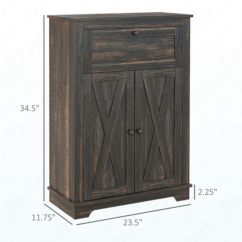 Farmhouse Accent Cabinet With Barn Door - Adjustable Shelf Double Door Drawer Kitchen Sideboard, Brown