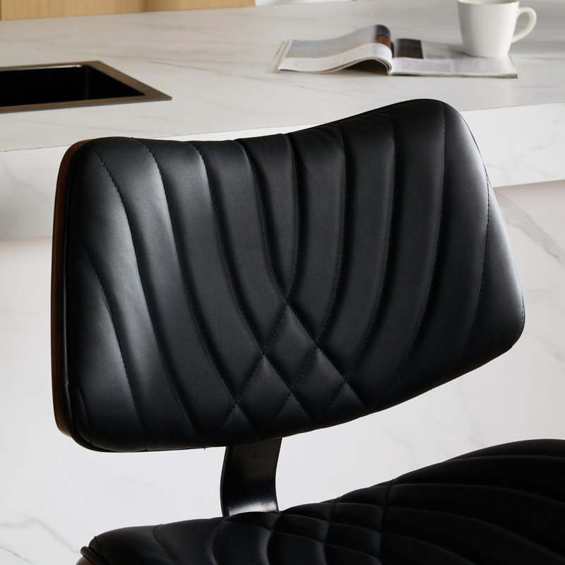 Chaises de pub pivotantes à 360 ° avec revêtement en noyer et cuir noir Mid Century, Noir