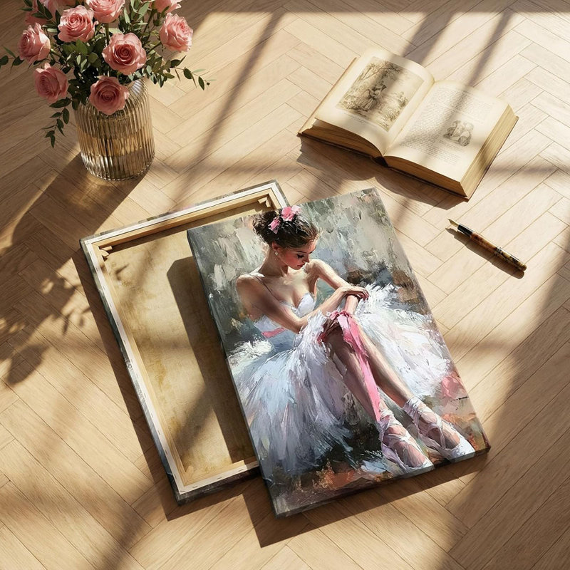 Pink Ballerina Girl Canvas Wall Art Ballet Lover Wall Decor Picture Modern Ballet Dancer Poster Print for Dance Studio Bedroom Girls Room Preppy Dormitory Painting Artwork Home Decoration