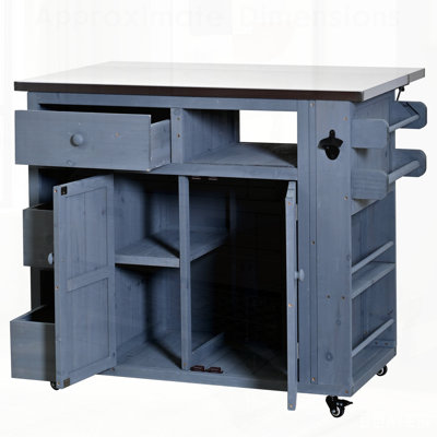 Outdoor Solid Wood Extendable Kitchen Island with Stainless Steel Top, Grill Table, and Side Spice Rack for Backyard BBQ and Parties
