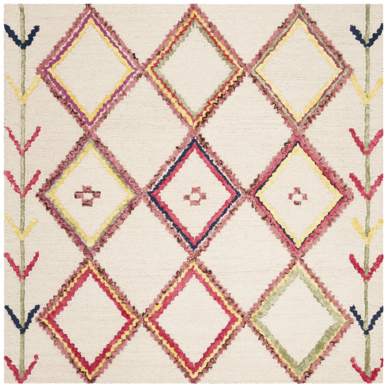 Derose Hand Tufted Wool Southwestern Rug, Square 5'