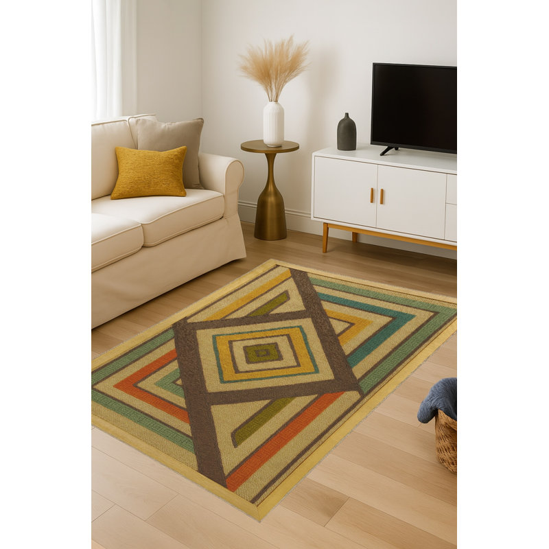 Tapis brun tissé à motif traditionnel lavable Mosso, 2'6" x 9'10"