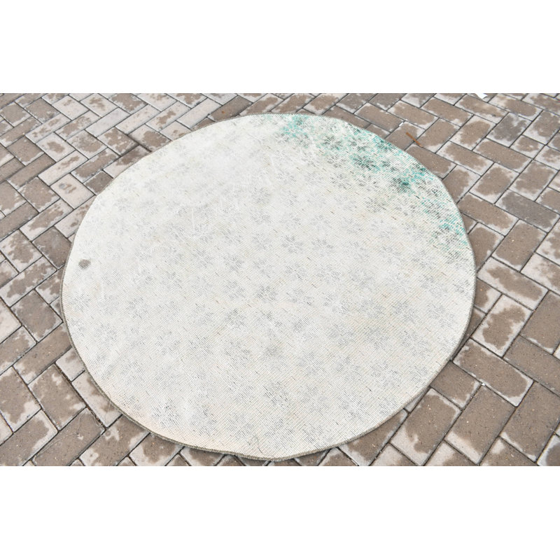 Tapis décoratif rond fait à la main d'inspiration turque blanc idéal pour la chambre à coucher et le salon