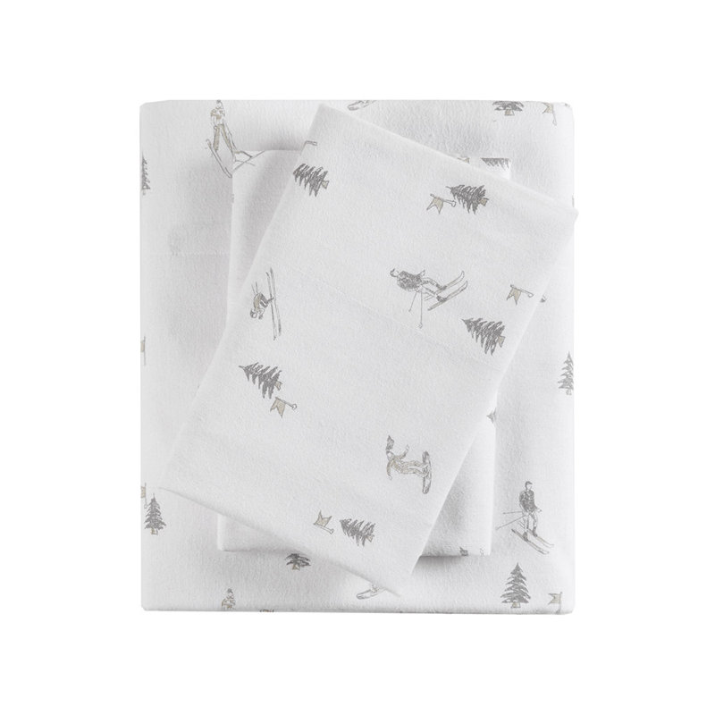 Ensemble de draps en flanelle de coton 4 pièces Gracie Mills, Ensemble de draps pour lit très grand avec un dra, Gris / blanc