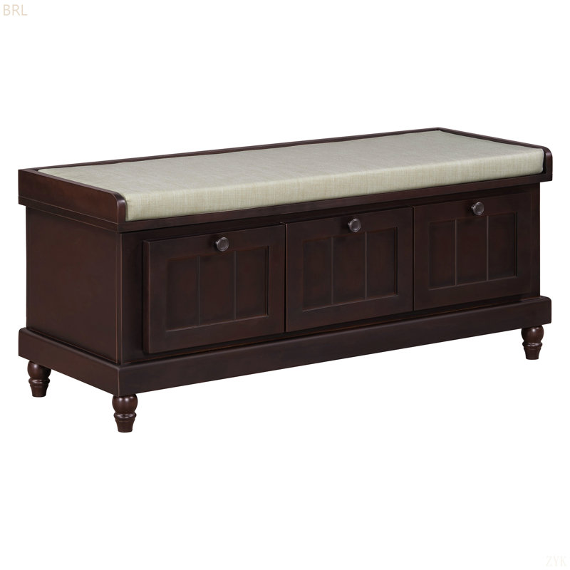 TREXM Classic Shoe Bench With Cushion And Three Drawers, Fluted Entryway Bench With Storage For Living Room, Entryway, And Hallways