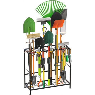 Rangement pour outils de jardin, support de rangement pour outils de jardin à 2 niveaux, supports pour outils de jardin en acier pour ranger les outils à long manche, support à outils de garage, porte-outils pour le jardin, remise, extérieur