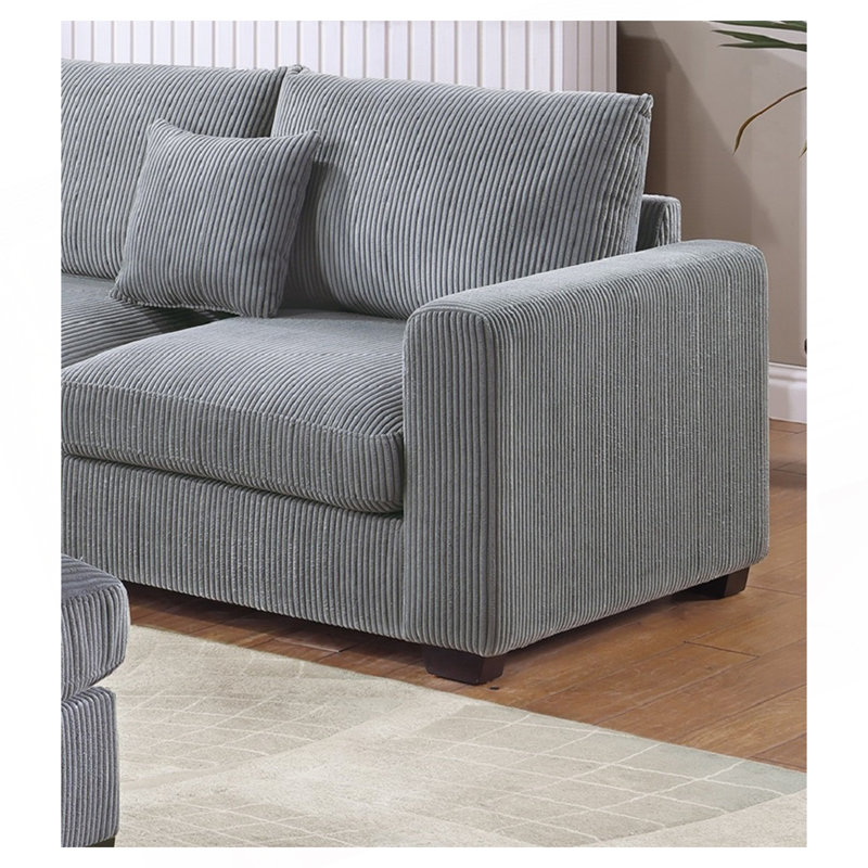 Ensemble modulaire en velours côtelé avec repose-pieds, Velours côtelé gris
