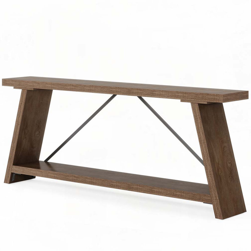 Farmhouse Console Table with 2-Tier Open Storage, Natural Light Brown