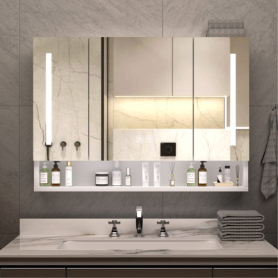 Armoires de salle de bain modernes de 39 po x 28 po, armoires à pharmacie avec miroirs et lumières DEL, armoire de rangement de salle de bain avec compartiments de rangement à plusieurs niveaux