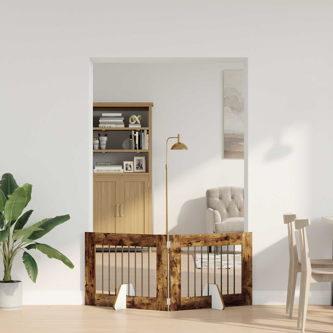 Dog Gate With Stands Engineered Wood Fence Pet Containment Living Room
