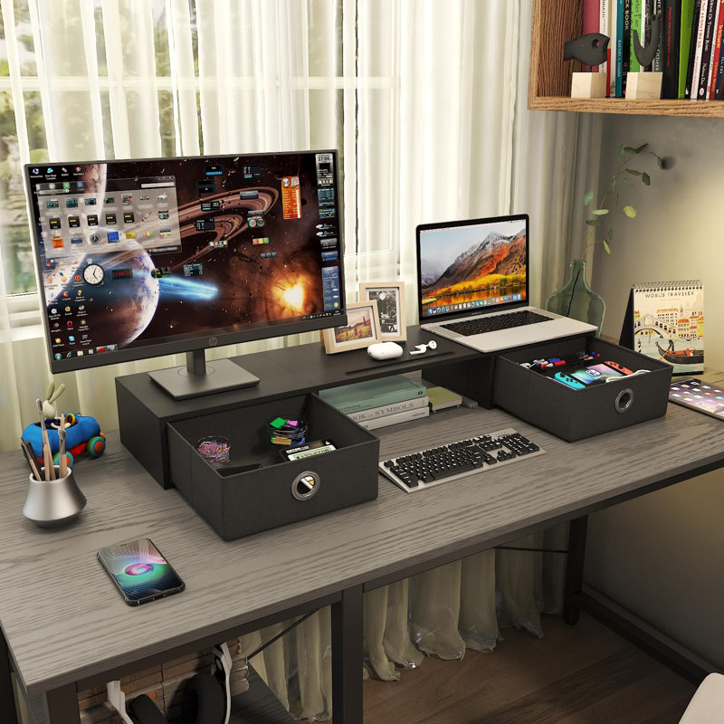 Extra Large Storage Monitor Stand for 2 Monitors, Black