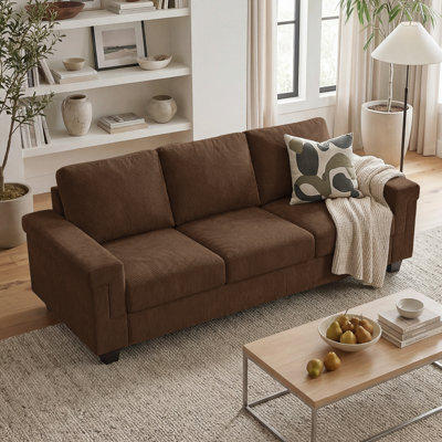 90" Modern Upholstered Sofa, 3-seater Couch, Corduroy, Brown