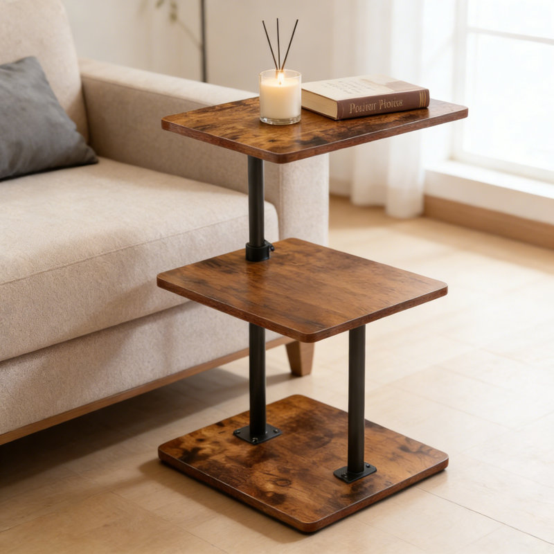 Table d'appoint pivotante à hauteur réglable, plateau rotatif à 3 niveaux et tablette de rangement, table de bout peu encombrante pour canapé, chambre à coucher et salon
