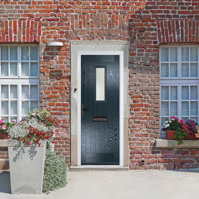 Crystal GRP Front door Sunningdale Slate Grey 920mm x 2090mm Open in Left hand Stipolytte Glass