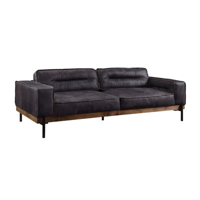  96" Ebony Top Grain Leather Sofa With Black Legs