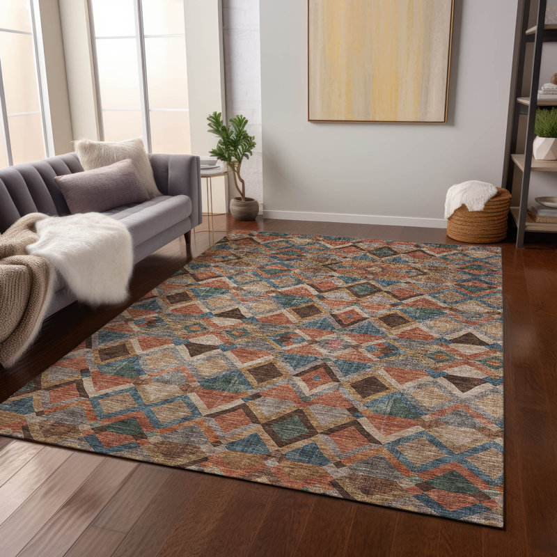 Brown Geometric Flat Woven Washable 9' x 12' Rug