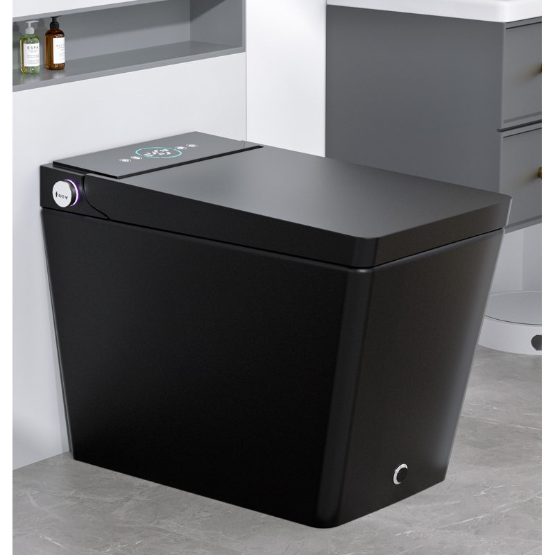 Square Elongated Smart Toilet with Built-in Bidet | Auto Open Lid, Auto Flush Foot Sensor, Heated Seat, Instant Warm Water, Air Dry, LED Night Light, Side Control Knob, Tankless Bidets Toilet