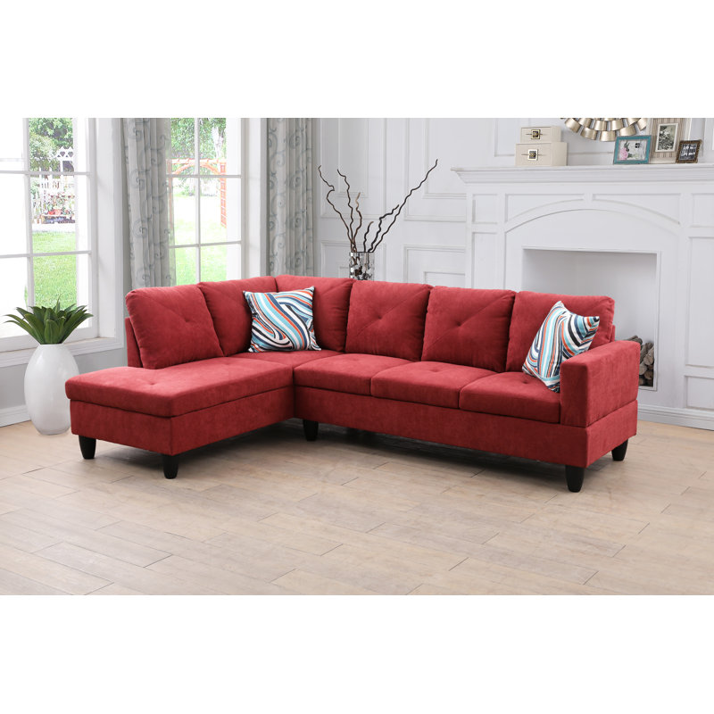 Upholstered L-Shaped Sectional Left Hand Facing, Black, Red Microfiber/Microsuede