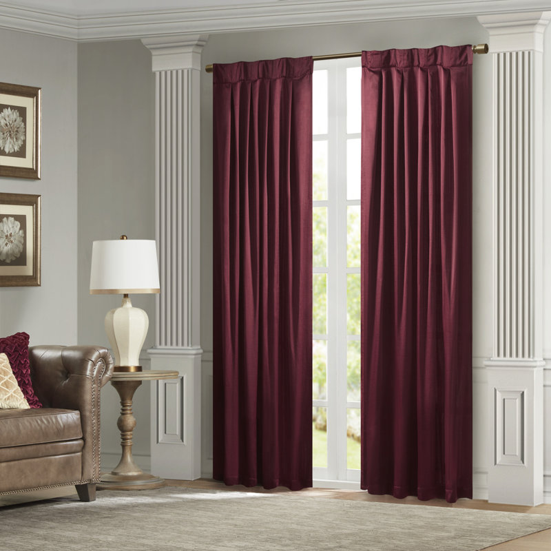 Burgundy Pleated Polyester Light-Filtering Rod Pocket Drapes