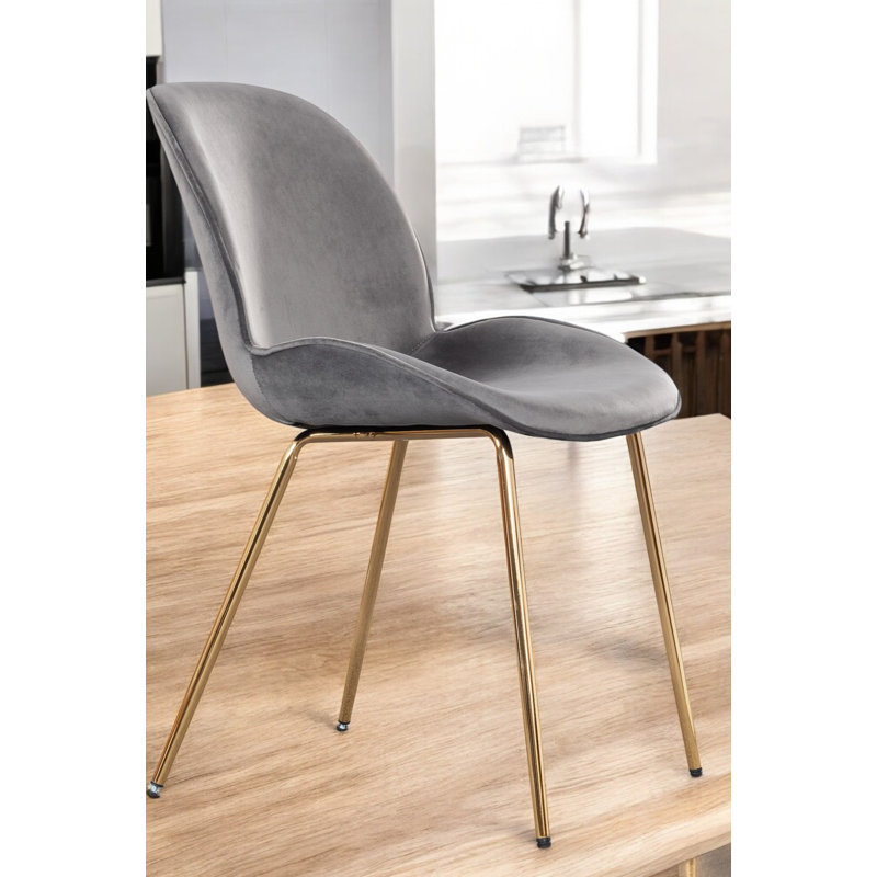 Koketa 16'' H Velvet Upholstered Metal Folding Side Chair, Gray