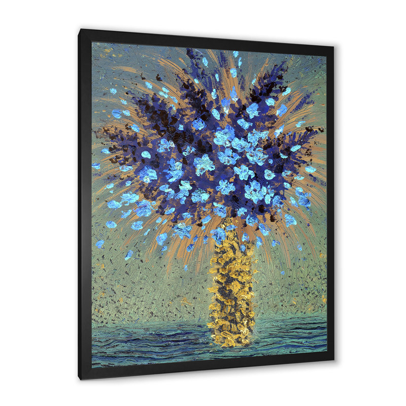 Fleurs bleues - peinture, H 20 po x l 12 po x P 1 po, Cadre photo noir
